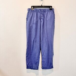 GAP Easy Pant Coastal Grandma Linen Blend Blue Pull On Relaxed Crop Medium